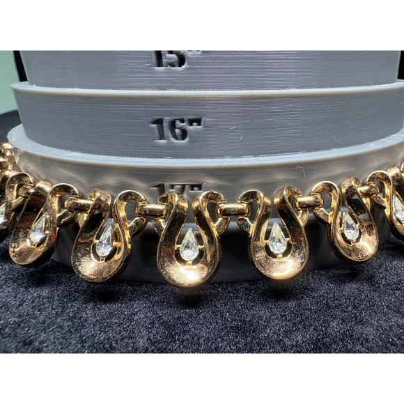 Trifari Gold Tone Teardrop Necklace with Rhinestones Choker Style - Picture 4 of 13